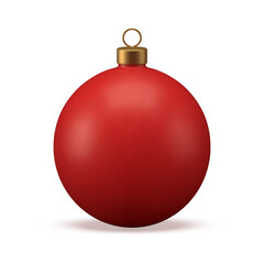 Red fashion ball toy Christmas tree premium decorative element 3d icon realistic vector illustration