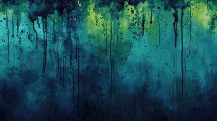 Abstract Artistic Expression: A beautiful combination of blue and green with a dripping paint effect, perfect for wall art or background.