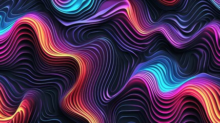 Fototapeta na wymiar Vibrant Neon Waves - A mesmerizing display of flowing lines and curves highlighted with vibrant neon colors on a black background, ideal for backdrops and abstract designs.