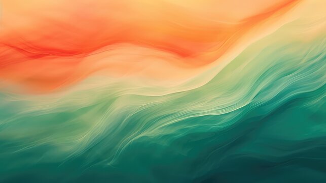 an abstract image with wavy patterns reminiscent of the smooth movement of water or air currents. It has a beautiful gradient of colors going from warm orange to cool green.