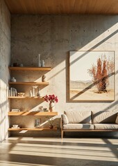 Chic Boho Modern minimalist living room with indoor plants