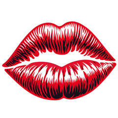Red lips isolated on white, transparent background. Png.