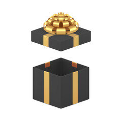 Gift box black open cap fashion container for expensive present 3d icon realistic vector