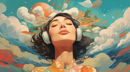 Obraz na płótnie Canvas A painting of a woman with headphones on