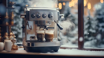 A coffee machine is sitting on a counter