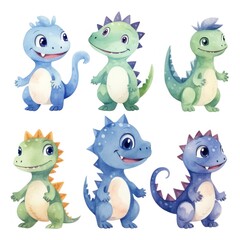 A group of cartoon dinosaurs with different expressions