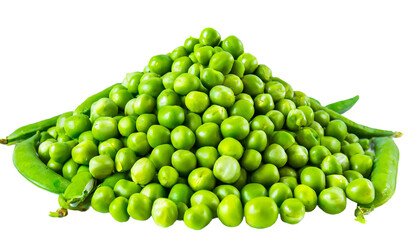 Fresh green peas isolated on a transparent background.
