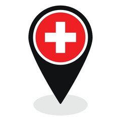 Obraz premium Switzerland flag on map pinpoint icon isolated. Flag of Switzerland