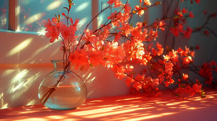 Beautiful bright still life with red flowers