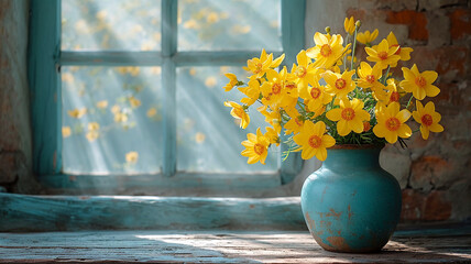 Beautiful bright still life with yellow flowers