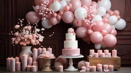 Elegant pink and white birthday party decorations