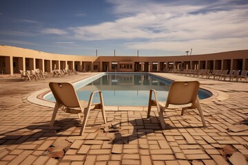 Fototapeta premium Abandoned resort with an empty swimming pool