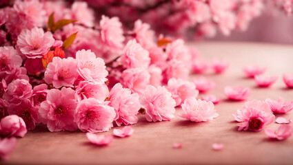 Pink sakura flowers close up