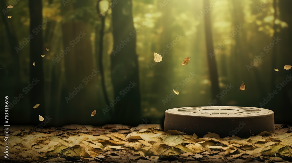 Wall mural stage leaf podium background illustration environment growth, foliage sustainable, ecology botany stage leaf podium background