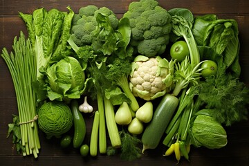 Green vegetables and fruits - obrazy, fototapety, plakaty