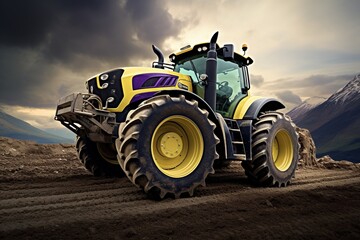 Fototapeta premium Modern tractor in the mountains