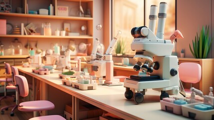 A laboratory with pink and white equipment