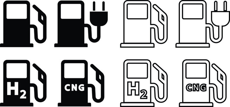 Fuel, Gas station icons or signs in flat, line set. isolated on transparent background Engine oil icon symbol petrol fuel Gasoline pump nozzle Gas, charging station vector for apps and website