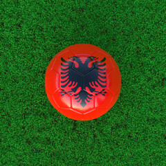 Flag Of Albania On Soccer Ball With Grass Background