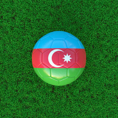 Flag Of Azerbaijan On Soccer Ball With Grass Background