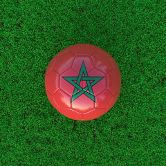 Flag Of Morocco On Soccer Ball With Grass Background