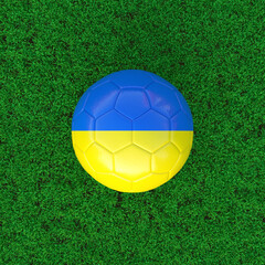 Flag Of Ukraine On Soccer Ball With Grass Background