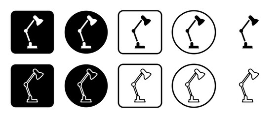 Icon set of table lamp symbol. Filled, outline, black and white icons set, flat style.  Illustration on transparent background