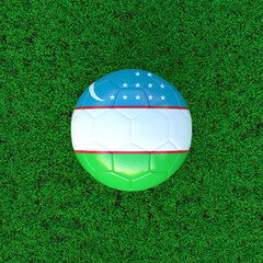 Flag Of Uzbekistan On Soccer Ball With Grass Background