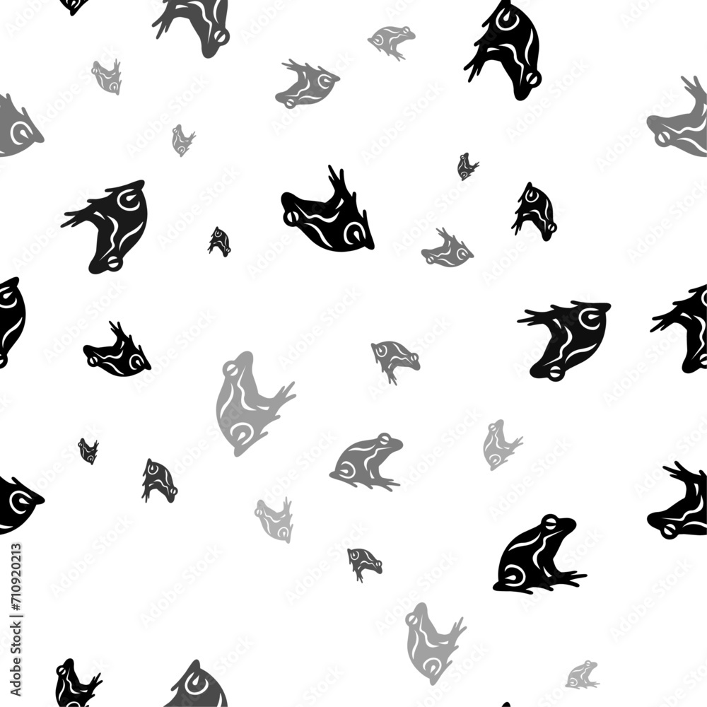 Poster seamless vector pattern with frog symbols, creating a creative monochrome background with rotated el