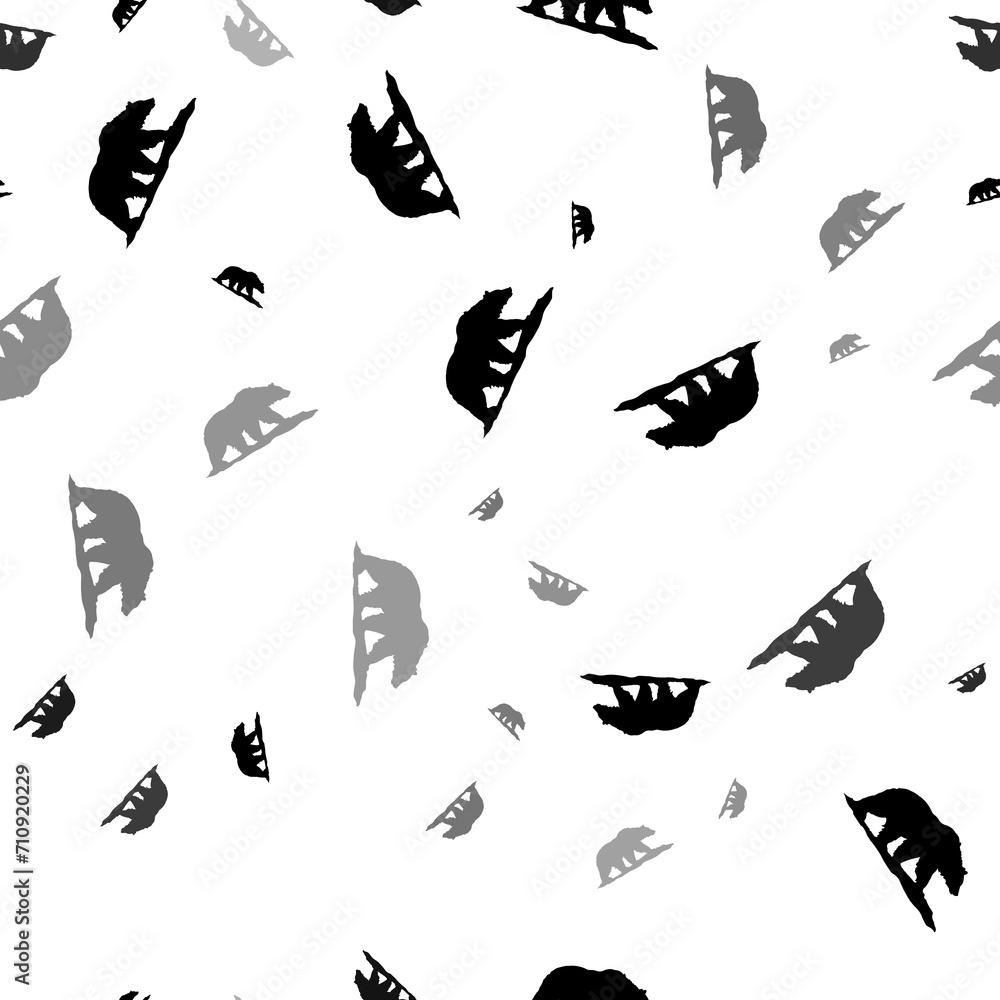 Poster seamless vector pattern with wild bear symbols, creating a creative monochrome background with rotat