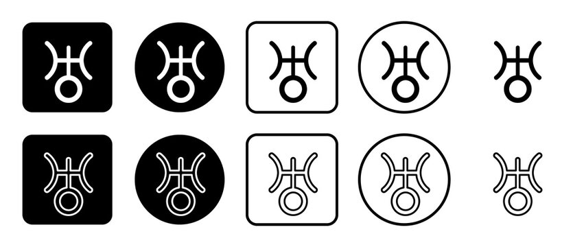 Icon set of astrological uranus symbol. Filled, outline, black and white icons set, flat style.  Illustration on transparent background