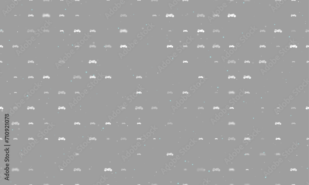 Poster seamless background pattern of evenly spaced white bike symbols of different sizes and opacity. vect