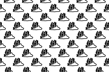 Seamless pattern completely filled with outlines of wild cactus symbols. Elements are evenly spaced. Vector illustration on white background