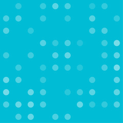 Abstract seamless geometric pattern. Mosaic background of white circles. Evenly spaced big shapes of different color. Vector illustration on cyan background