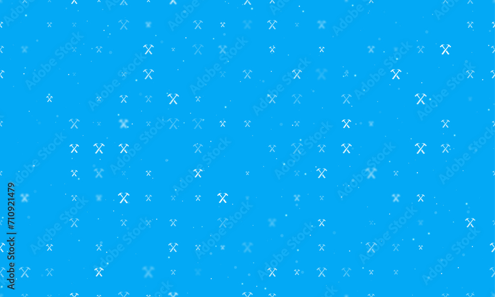 Poster seamless background pattern of evenly spaced white crossed hammers symbols of different sizes and op