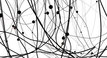 Gene lines and nodes, biological gene structure, 3d rendering.