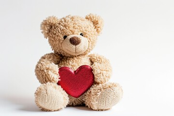 Plush teddy bear holding a heart-shaped birthday card isolated on a white background the thoughtful gesture and adorable expression capturing the sentiment of love for a special day