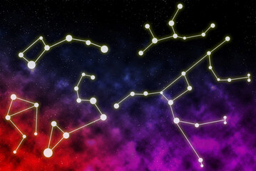 Space and galaxy astrology or astronomy background with star constellations. 