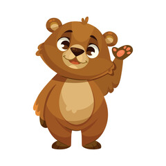Funny Bear Cub with Cute Snout Wave Paw Vector Illustration