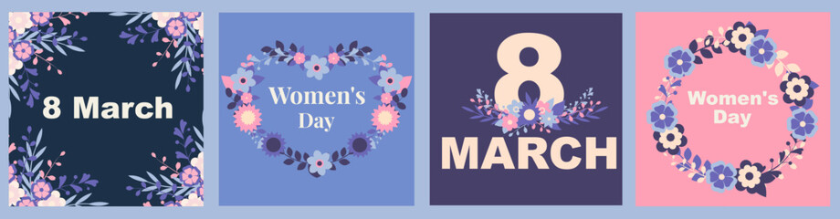 
International Women's Day backgrounds, cards, banners with flowers, March 8, set
 - obrazy, fototapety, plakaty