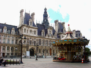 View of hotel and carousel on a day. Paris. France.