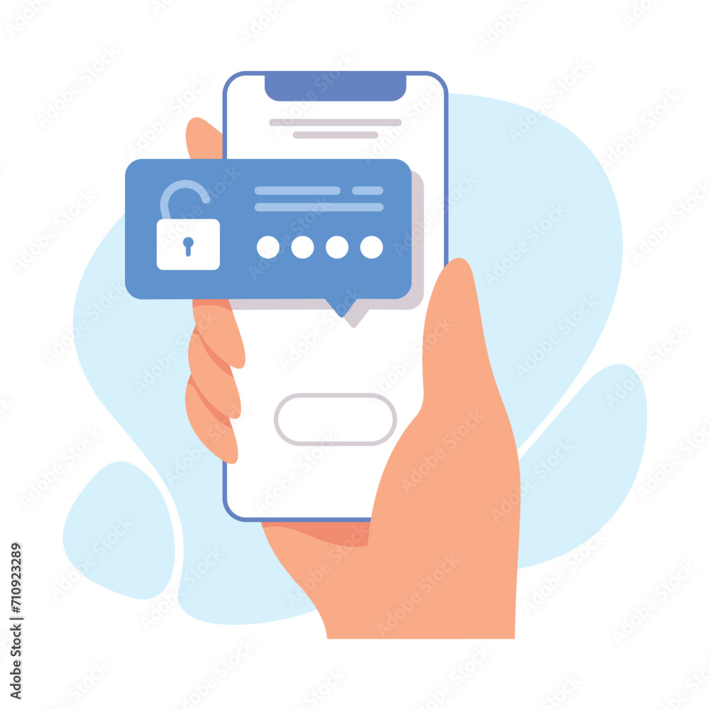 Poster hand hold mobile smartphone with password display on screen vector illustration