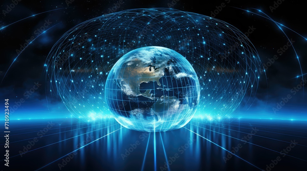 Poster web blue internet background illustration network communication, cyberspace data, information websit