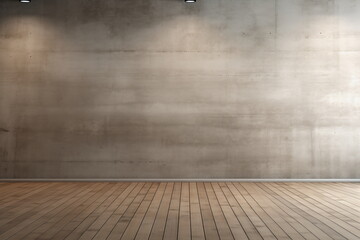 Empty room with wooden floor and concrete wall - obrazy, fototapety, plakaty