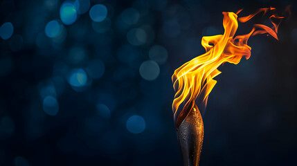 Background with olympic games torch with flame. Copy space.
