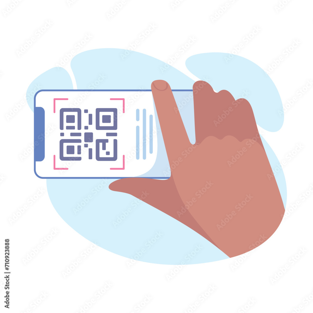 Poster hand hold mobile smartphone with code display on screen vector illustration