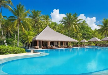 Fototapeta premium Tropical vacations. Luxury resort with gorgeous swimming pool. Mauritius island 