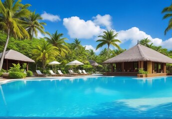 Fototapeta premium Tropical vacations. Luxury resort with gorgeous swimming pool. Mauritius island 