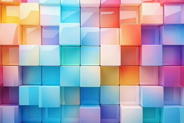 abstract background made of blue, orange, yellow and pink cubes. Generative Ai