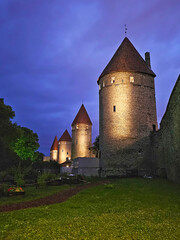walls and towers of Tallinn at night, Estonia